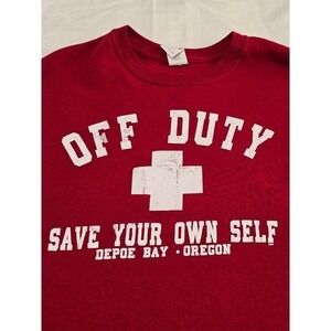 Gildan Heavy Cotton Red Off Duty Save Your Own Self Graphic T Shirt 2XL /0163